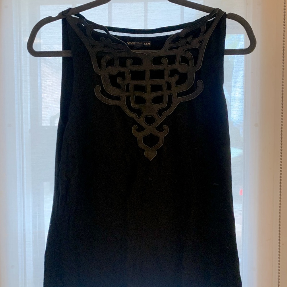 Vivienne Tam leather cut out embellished top